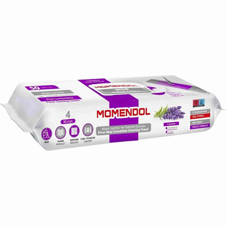 دستمال مرطوب مخصوص تی مومندول MOMENDOL با رایحه لوندر بسته 50 عددی