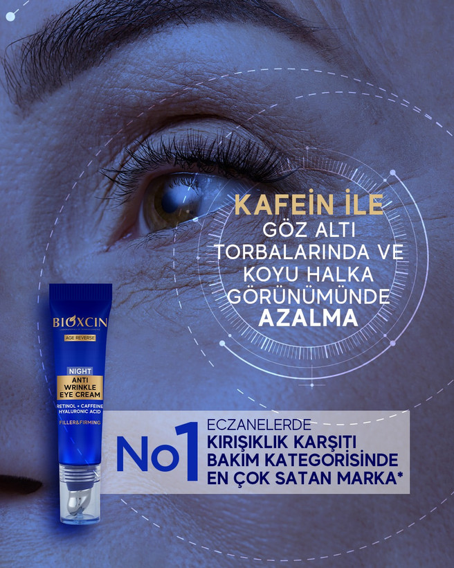 کرم دور چشم بیوکسین Bioxcin ضد چروک و جوانساز ویژه شب مدل AGE REVERSE حجم 15 میل